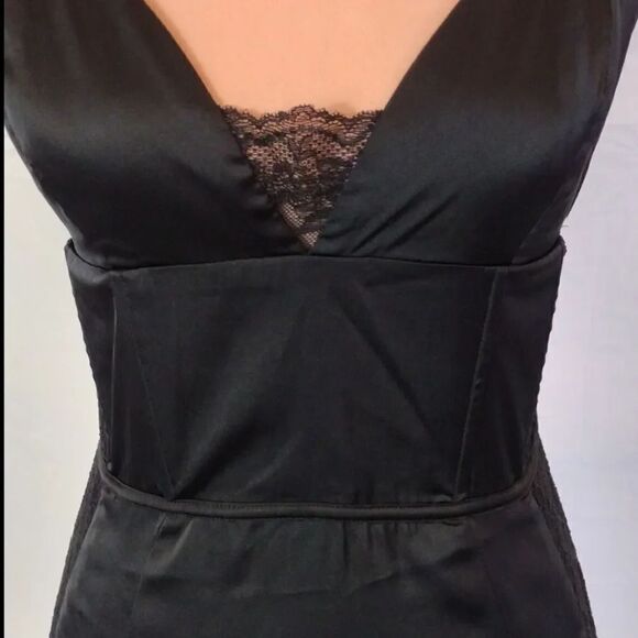 Y2K Black Satin And Lace Strappy Tank Mini Slip Dress Large *fits like Small - Picture 5 of 16